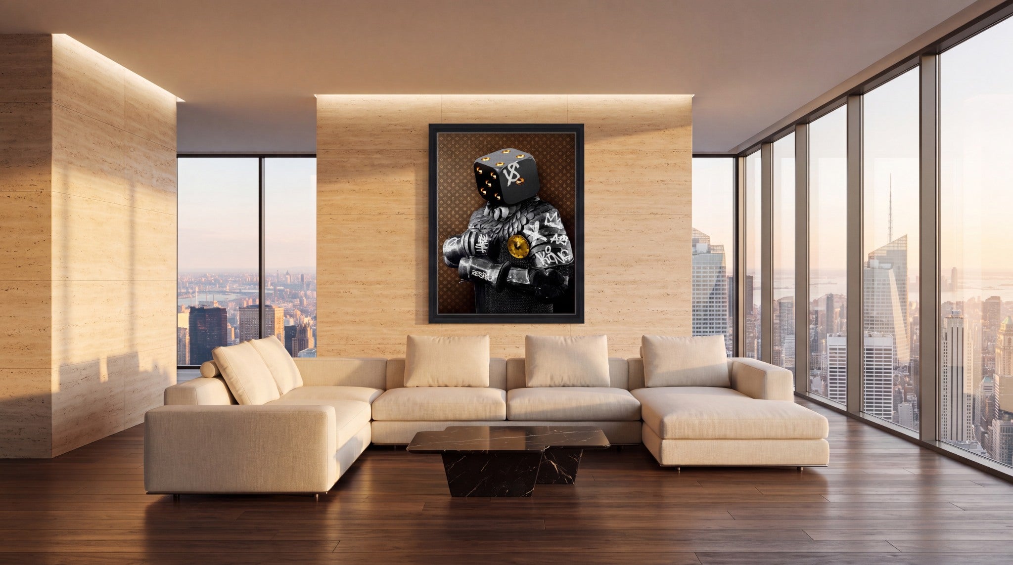 Premium framed wall art in a luxury penthouse interior