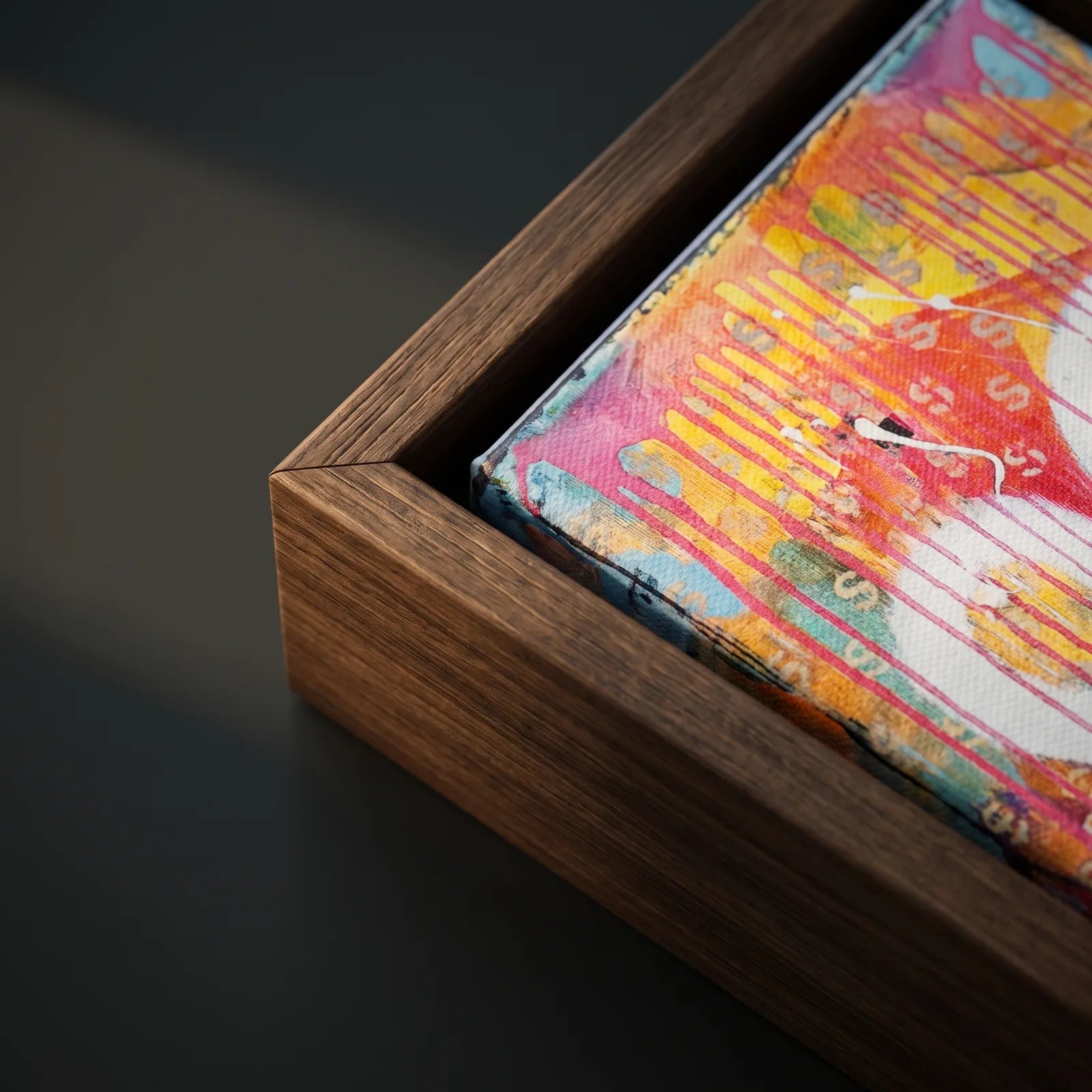 Close-up of a premium Wall Art Society framed canvas